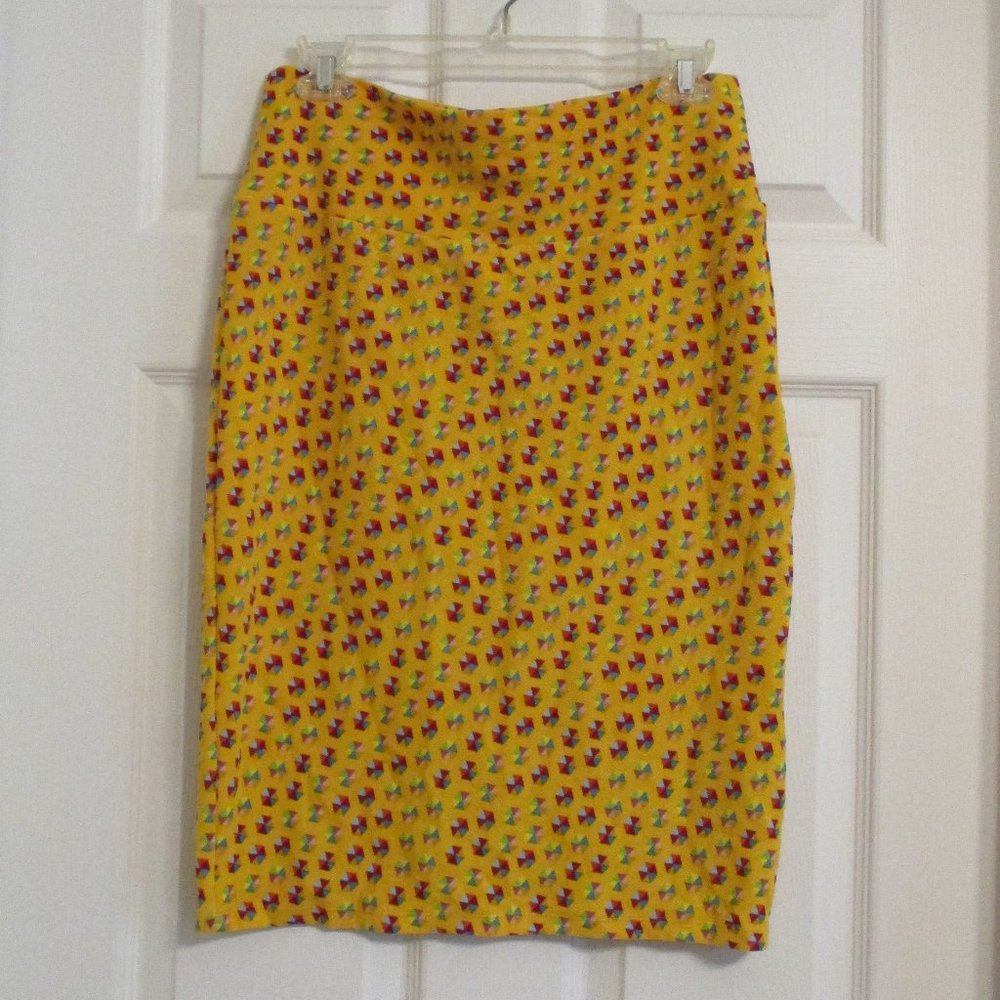 Lularoe Cassie Pencil Skirt Yellow High Waist Adjustable Length Stretch